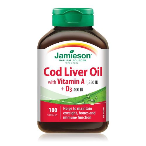 Jamieson Cod Liver Oil +Vitamin A +D3 Softgels - 100's